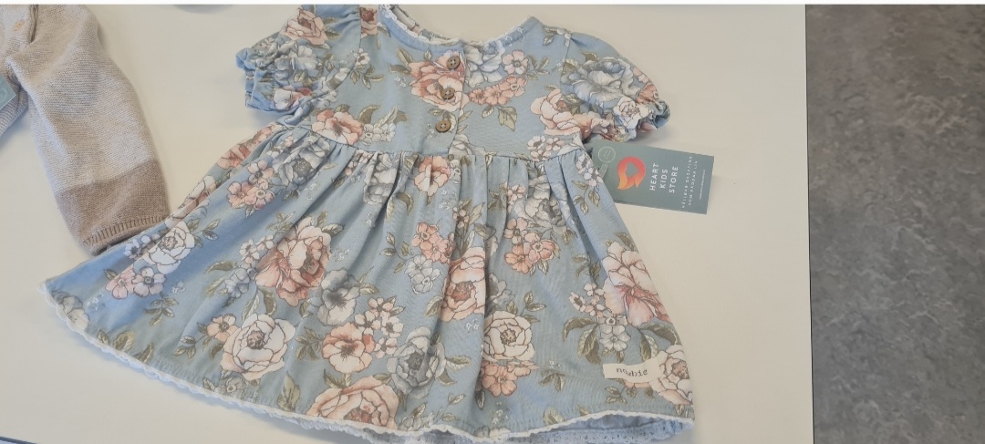 Blommig babyblå prinsessklänning med rosor för baby och spädbarn